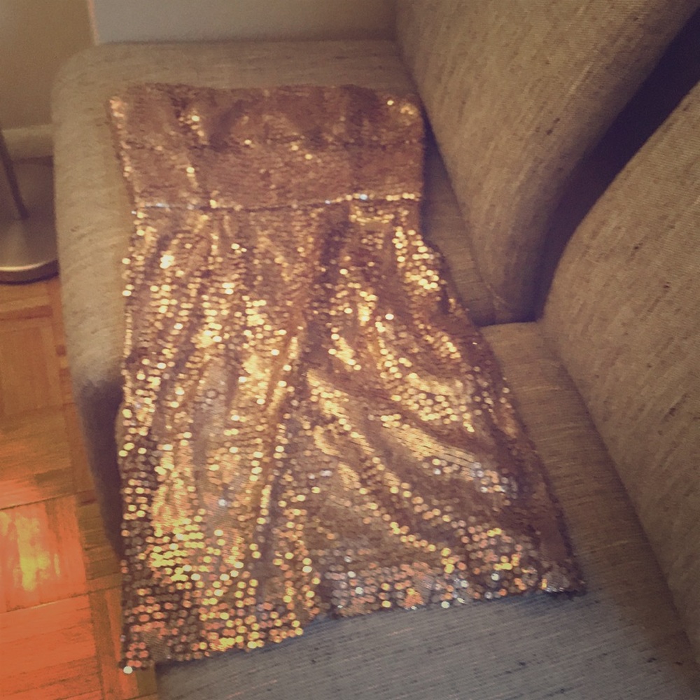 BCBG Gold sequin strapless dress